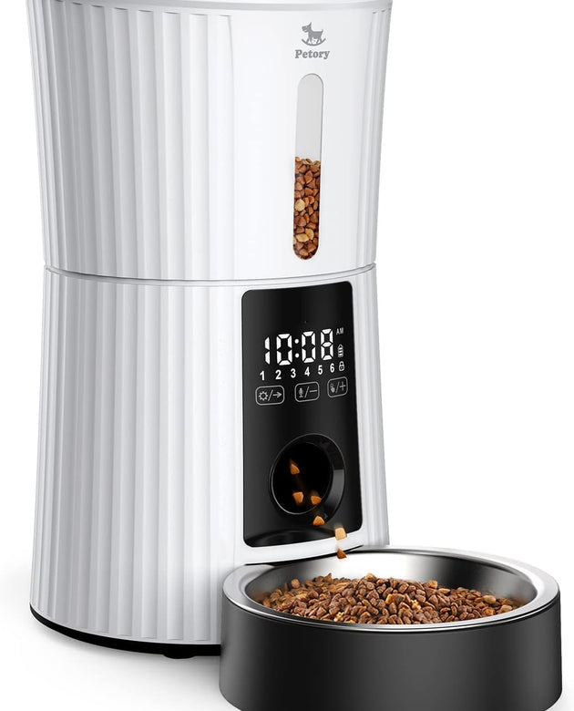 Timed Automatic Cat Feeders - 4L Programable Dry Food Dispenser for Cats and Small Medium Dogs 6 Meals with Desiccant Bag Dual Power Supply 10S Voice Recorder