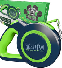 Retractable Dog Leash 2.0 | 16' Heavy Duty Reflective Nylon Tape Lead for Pets up to 0-50 Lbs. Tangle Free Design W/One Touch Quick-Lock Braking System & Anti-Slip Handle (Green/Lite)