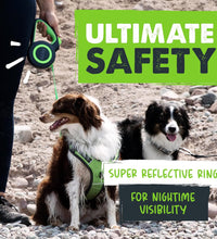 Retractable Dog Leash 2.0 | 16' Heavy Duty Reflective Nylon Tape Lead for Pets up to 0-50 Lbs. Tangle Free Design W/One Touch Quick-Lock Braking System & Anti-Slip Handle (Green/Lite)