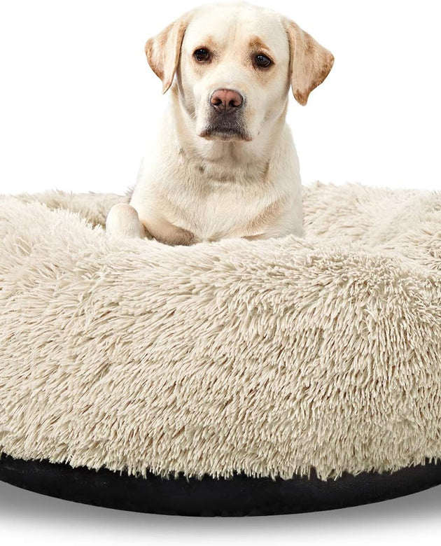 Washable round Bed for Large Dogs, Donut-Shaped Calming Cuddler for Medium Dogs, Comfy