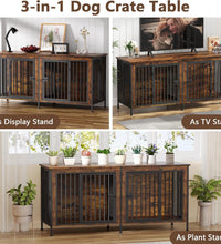 78 Inch Dog Crate Furniture for 2 Dogs, Extra Large Double Dog Cage Large Breed, XXL Thick Wooden Dog Crate TV Stand, Sturdy Dog Kennel with Divider