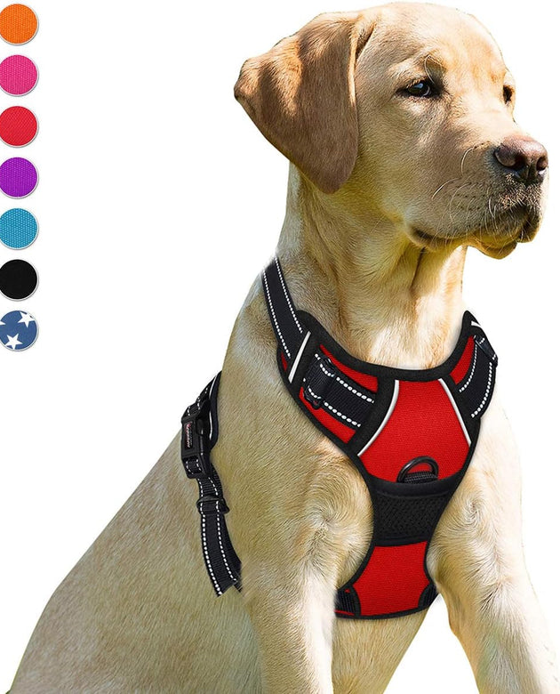 No Pull Dog Harness Front Clip Heavy Duty Reflective Easy Control Handle for Large Dog Walking(Red,L)