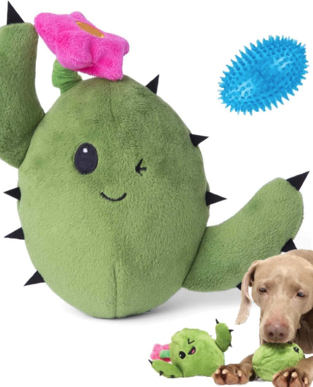 2 in 1 Interactive Plush Dog Toy - Rip and Reveal Toy for Dogs and Puppies - Stimulating Squeaky Pet Toys | Consuela Cactus (Large)