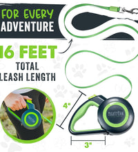 Retractable Dog Leash 2.0 | 16' Heavy Duty Reflective Nylon Tape Lead for Pets up to 0-50 Lbs. Tangle Free Design W/One Touch Quick-Lock Braking System & Anti-Slip Handle (Green/Lite)
