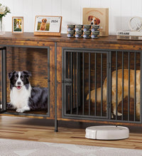 78 Inch Dog Crate Furniture for 2 Dogs, Extra Large Double Dog Cage Large Breed, XXL Thick Wooden Dog Crate TV Stand, Sturdy Dog Kennel with Divider