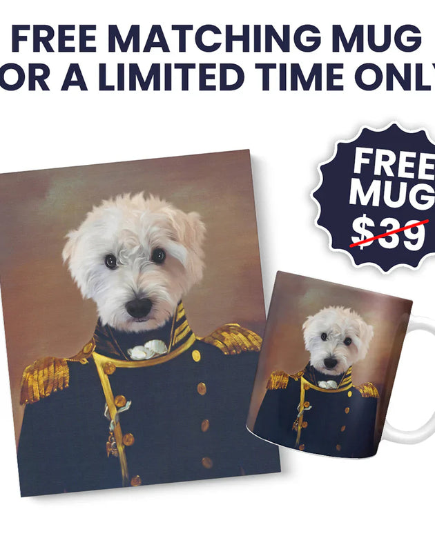 Custom Pet Canvas Portrait – Admiral Style + Free Mug