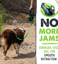 Retractable Dog Leash 2.0 | 16' Heavy Duty Reflective Nylon Tape Lead for Pets up to 0-50 Lbs. Tangle Free Design W/One Touch Quick-Lock Braking System & Anti-Slip Handle (Green/Lite)